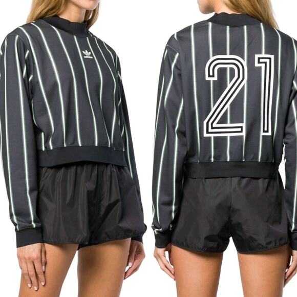 ADIDAS Special Edition Sweatshirt Sweater Crop Top Mint Green Striped Active XL - Picture 1 of 13